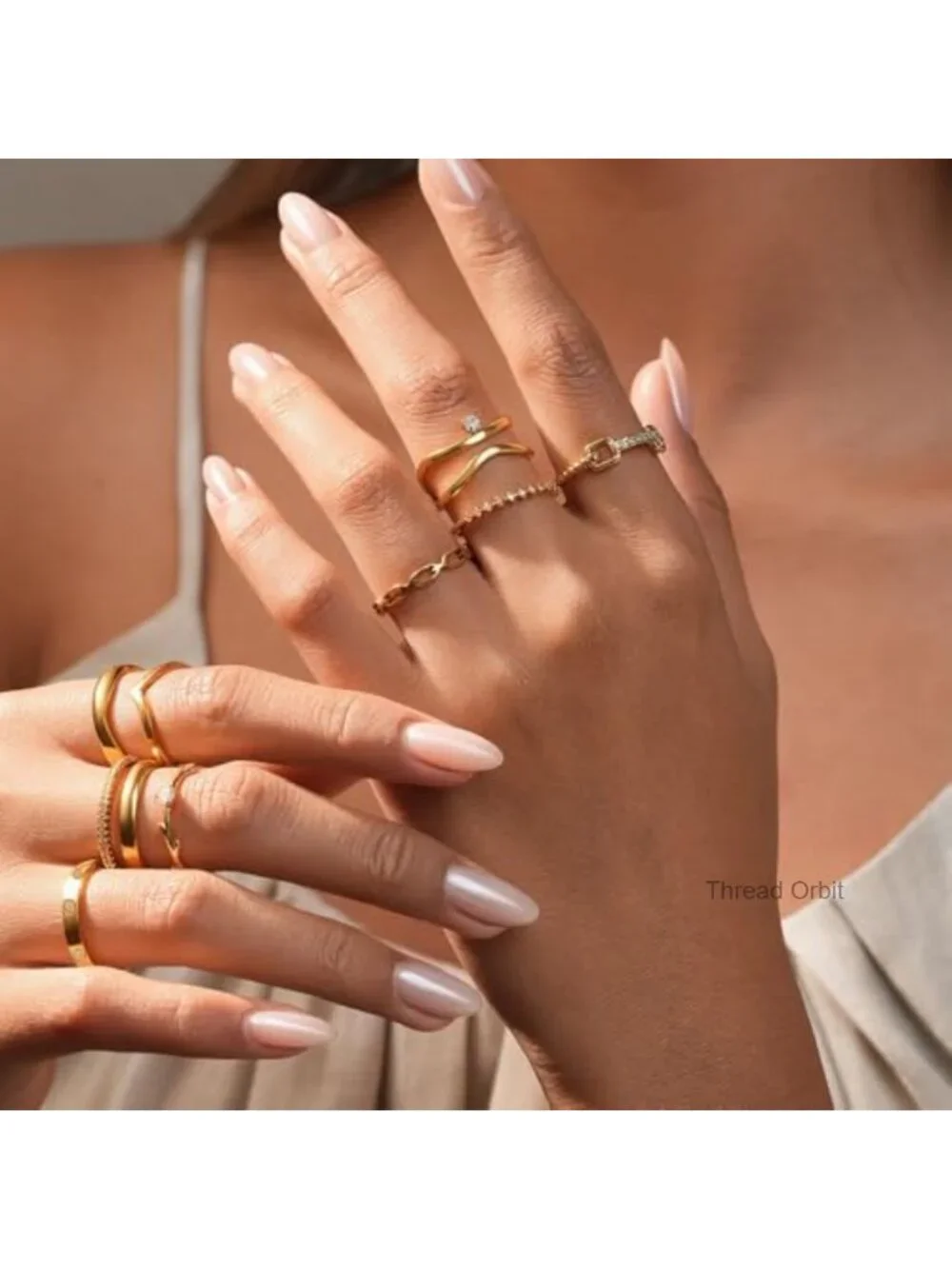 10 Pc Stackable CZ Rings Set, Gold Plated Non Tarnish Wedding Engagement